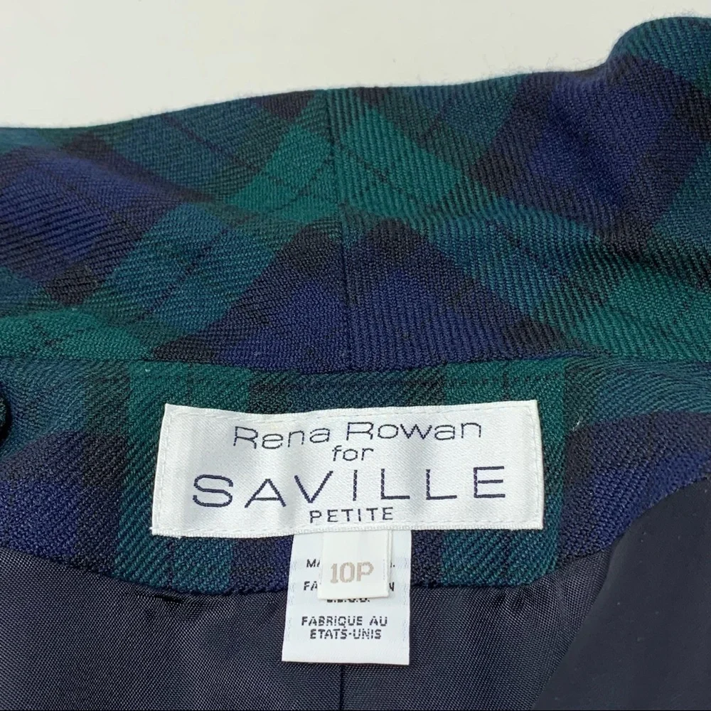 Y2K Rena Rowan Saville Wool Blend Tartan Plaid Blazer Brass Buttons Size 10P